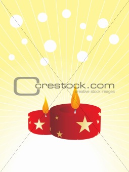 yellow vector, two short xmas candles and snowflake