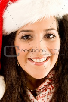 hispanic female wearing christmas hat and smiling in front of ca