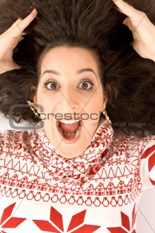 fashionable woman surprised and looking upwards