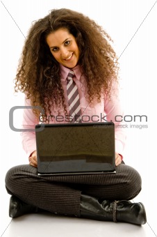 young hispanic female busy working on laptop
