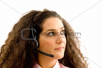 close up of young woman with headset