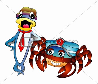 Cartoon Fish and Crab