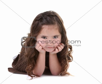 Brunette Child Looking at the Viewer on White Background