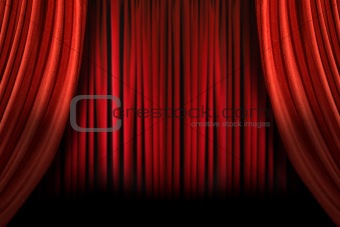 Old fashioned elegant stage with swag velvet curtains