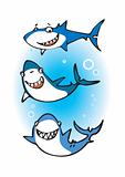 Three happy sharks