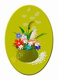 Flowerpot and flowers with green oval frame