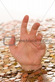Debt and bad finances concept - drowning in money