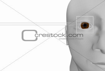 3d portrait of a human head with a special man cybernetic