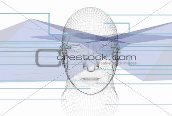 blue abstract background with head cybernetics