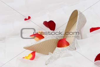 wedding shoes and rose petails
