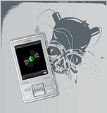 vector phone and drawn skull