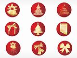 vector sticker set of bell, tree, gift and bow