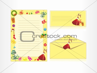 xmas envelope and letter head in yellow with gifts