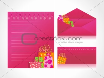 xmas letter head and envelope in pink with gifts