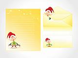 xmas letter head and envelope in yellow with cartoon kid