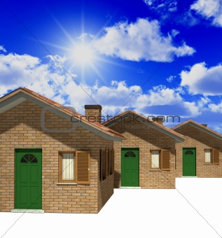 houses model 3d and sky