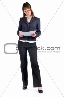 Young beautiful woman reading documents