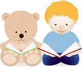 Teddy and little boy reading