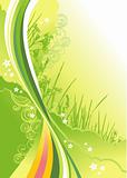 grass, flowers and abstract lines background / vector 