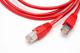 Two red network cables isolated