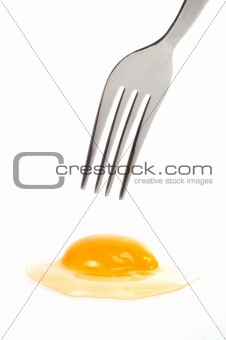 Fork above the raw egg