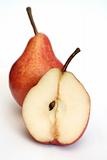 Two red pears on a white background