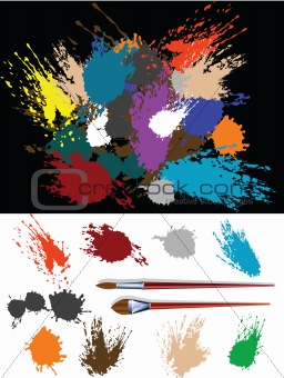 These are colorful vector splats silhouette and two brush