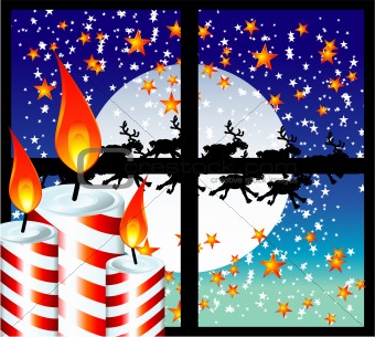 Christmas Candle Moon Light Window 