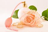 Pink glass scent-bottle with rose