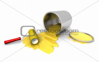 paint roller, yellow can and splashing