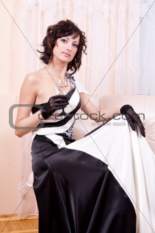 woman in black and white dress