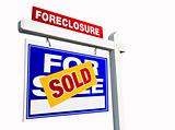 Blue Sold Foreclosure Real Estate Sign Isolated on White.