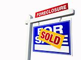 Blue Sold Foreclosure Real Estate Sign Isolated on White.