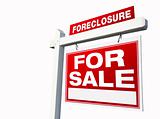 Red Foreclosure Real Estate Sign Isolated on White.