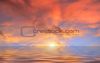 Red Clouds Sunset Above Water