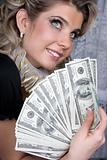 Poker girl with dollars in hands
