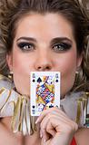 Poker girl with queen in hands