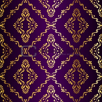 Gold-on-Purple seamless swirly Indian pattern
