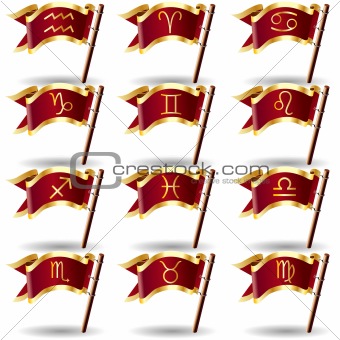 Zodiac astrology sign icons on vector flags