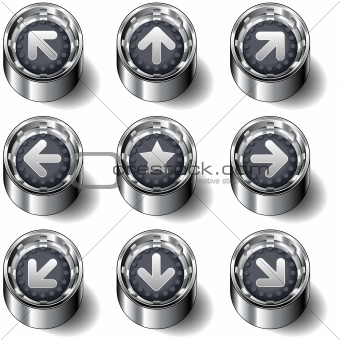 Navigation or direction icons on vector buttons