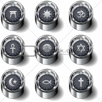 World religion icons on vector button set