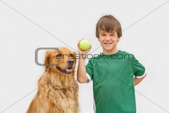 Boy Playing Catch with Dog
