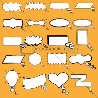 Cartoon thought and speech bubbles