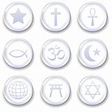 World religion symbols on glass orb buttons