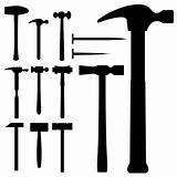 Hammers, mallets, and nails in vector