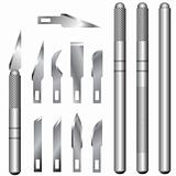 Hobby knife handle and blade sets in vector