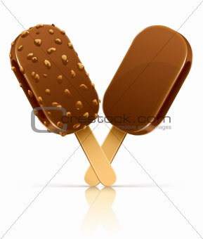 chocolate ice-cream dessert with nuts on wooden stick