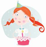 Small girl with cake celebrating birthday