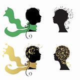 Beautiful woman, head silhouette for your design
