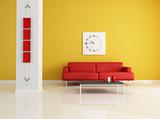 red and orange modern living room